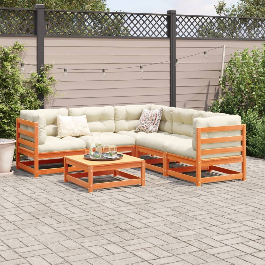 vidaXL 6-tlg. Garten-Sofagarnitur mit Kissen Wachsbraun Kiefernholz