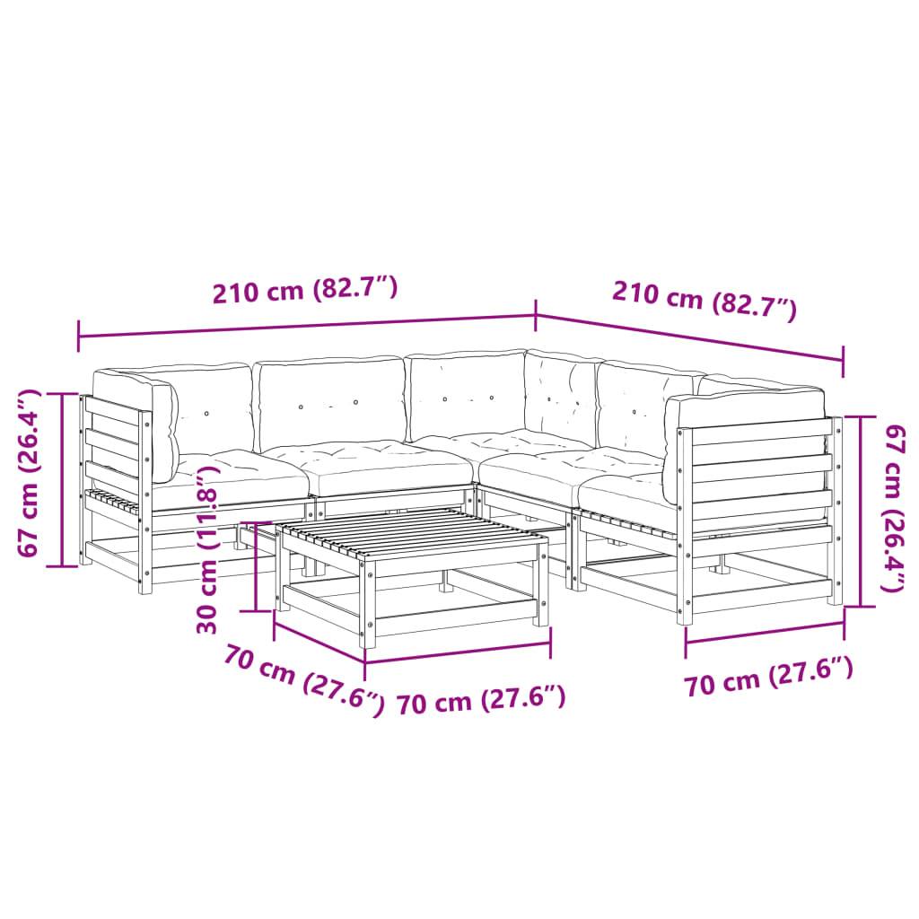 vidaXL 6-tlg. Garten-Sofagarnitur mit Kissen Wachsbraun Kiefernholz