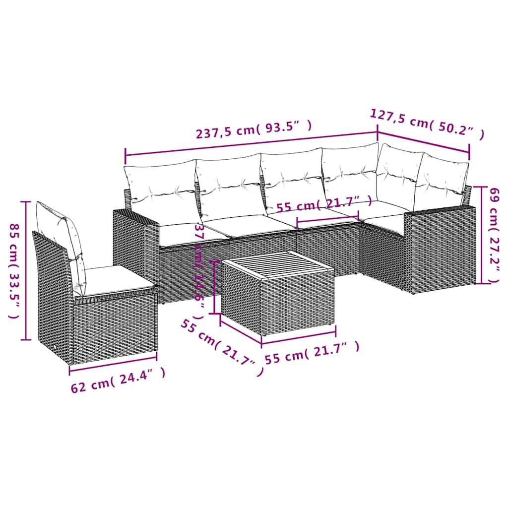 vidaXL 7-tlg. Garten-Sofagarnitur mit Kissen Grau Poly Rattan