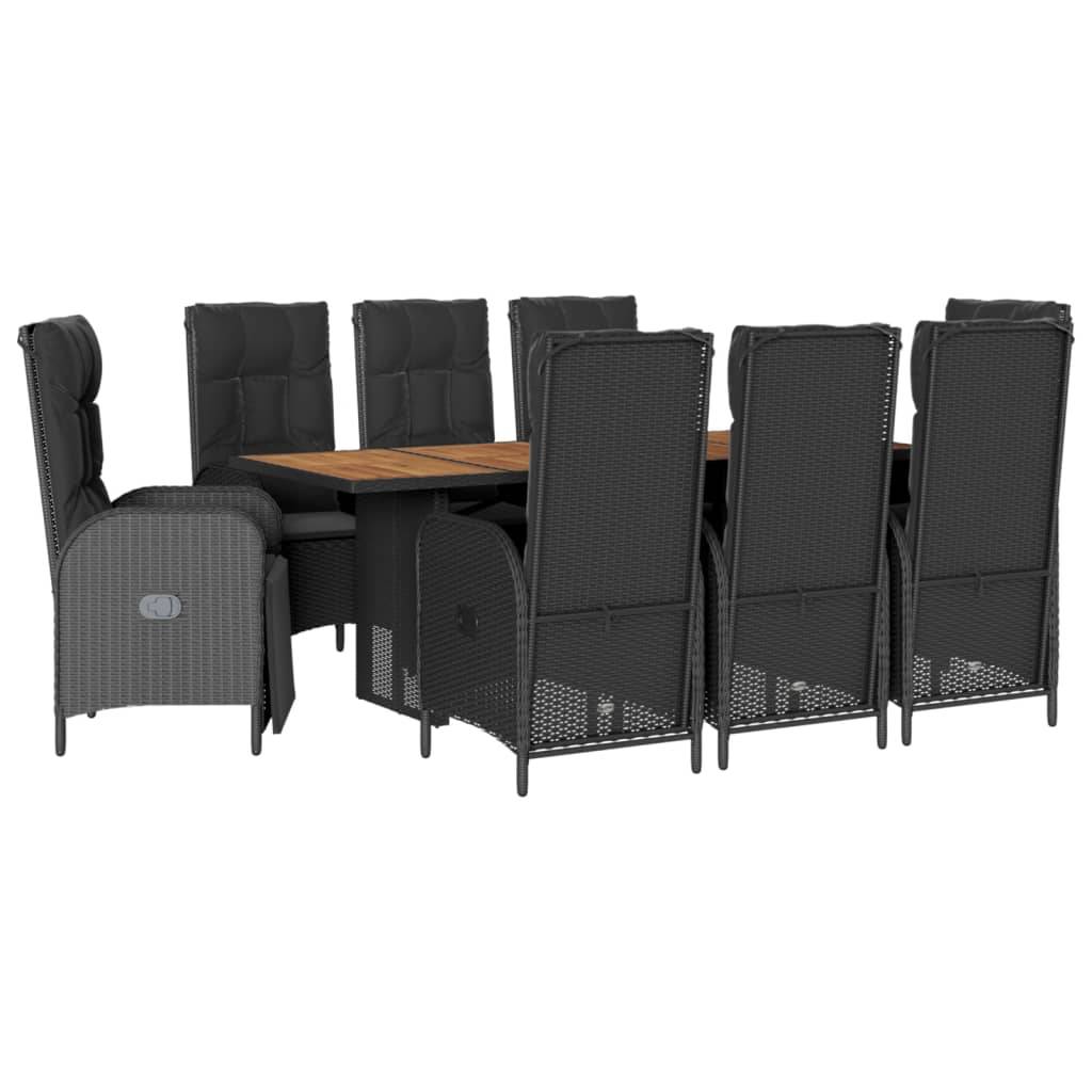 vidaXL 9-tlg. Garten-Essgruppe mit Kissen Schwarz Poly Rattan
