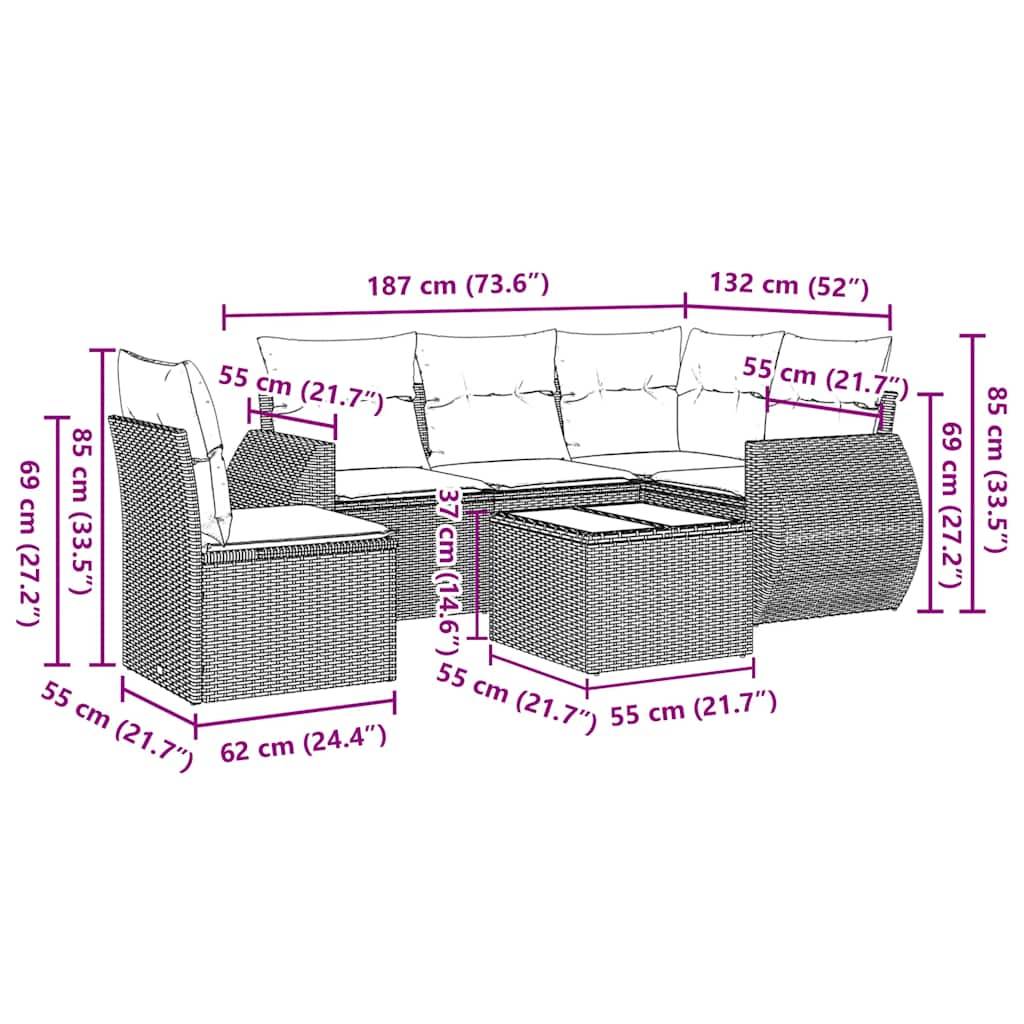 vidaXL 6-tlg. Garten-Sofagarnitur mit Kissen Schwarz Poly Rattan