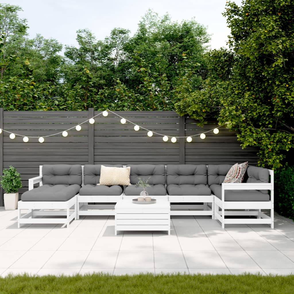 vidaXL 8-tlg. Garten-Sofagarnitur Weiß Massivholz Kiefer
