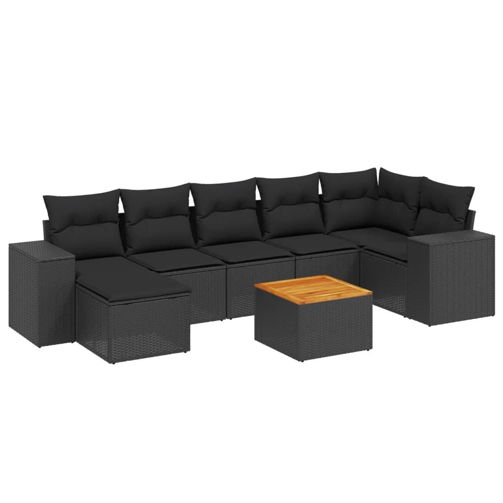 vidaXL 8-tlg. Garten-Sofagarnitur mit Kissen Schwarz Poly Rattan