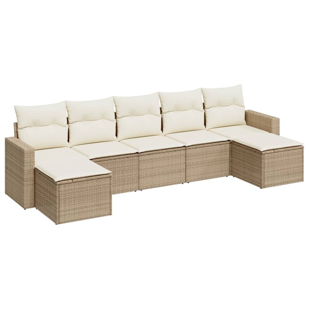 vidaXL 7-tlg. Garten-Sofagarnitur mit Kissen Beige Poly Rattan