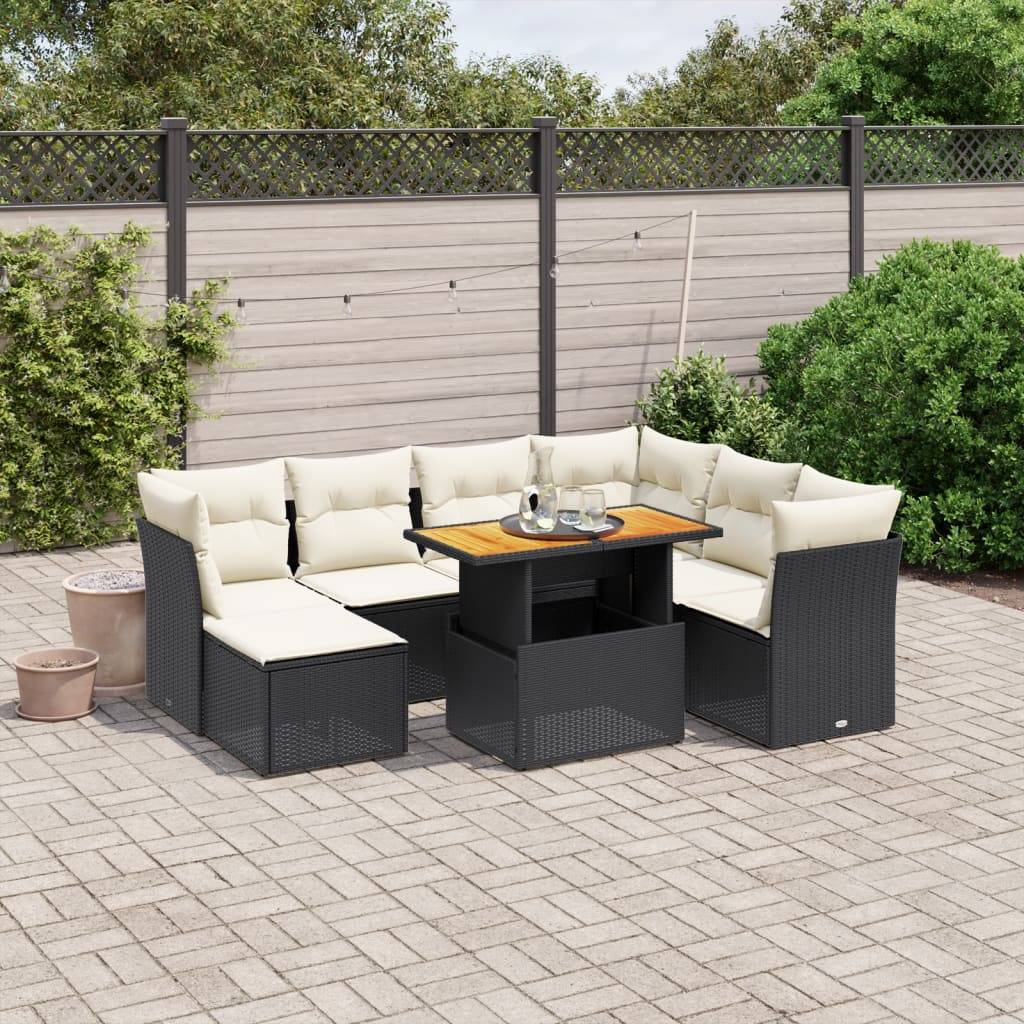 vidaXL 8-tlg. Garten-Sofagarnitur mit Kissen Schwarz Poly Rattan