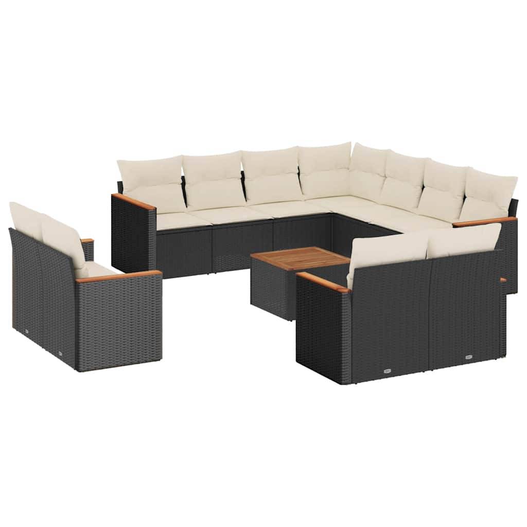 vidaXL 12-tlg. Garten-Sofagarnitur mit Kissen Schwarz Poly Rattan