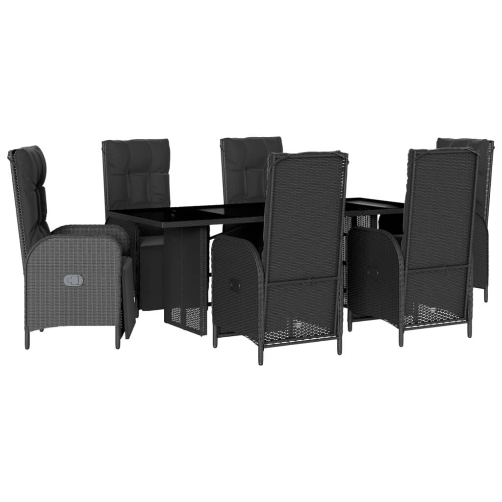 vidaXL 7-tlg. Garten-Essgruppe mit Kissen Schwarz Poly Rattan