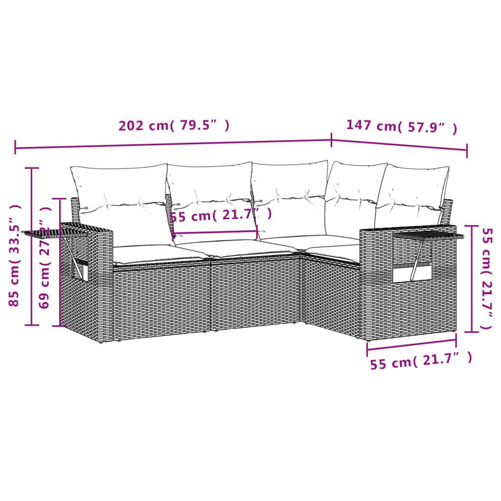 vidaXL 4-teiliges Gartensofa-Set mit Kissen, braun, Polyrattan