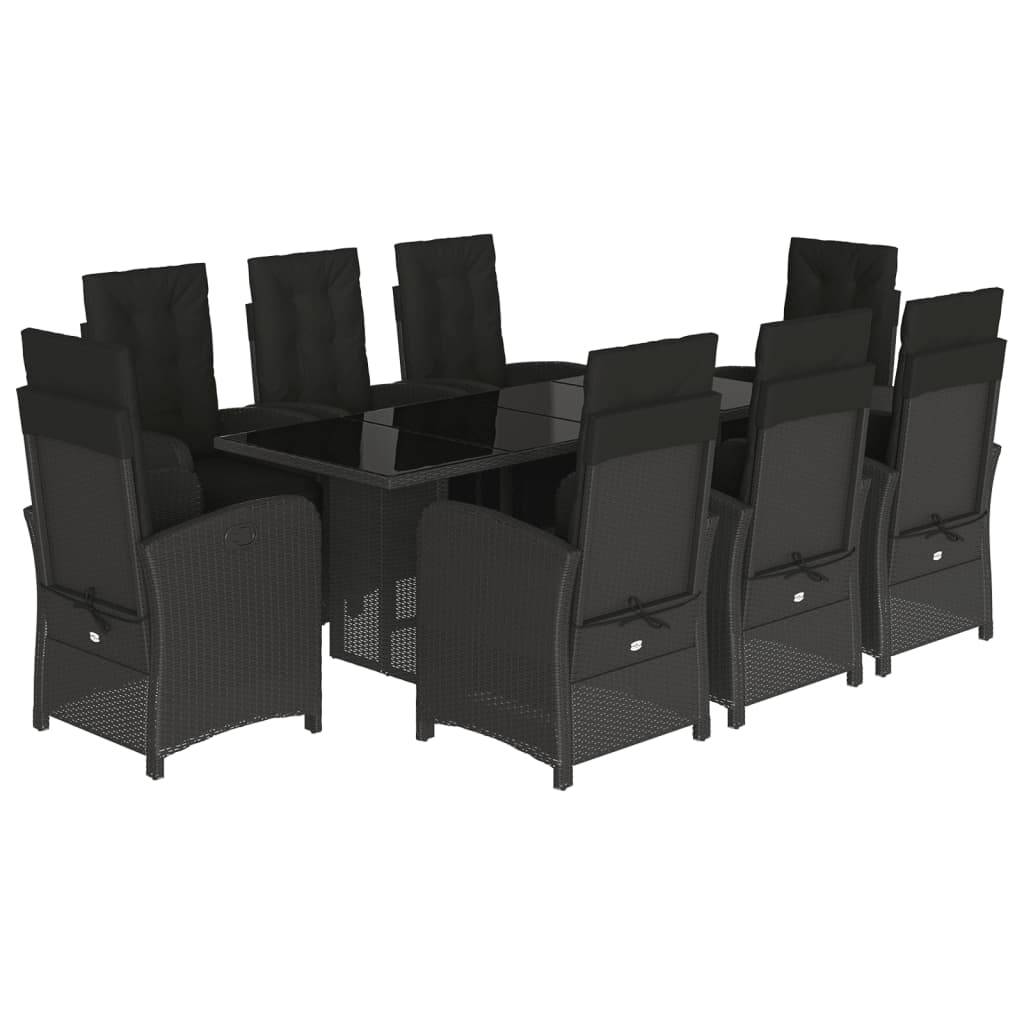 vidaXL 9-tlg. Garten-Essgruppe mit Kissen Schwarz Poly Rattan