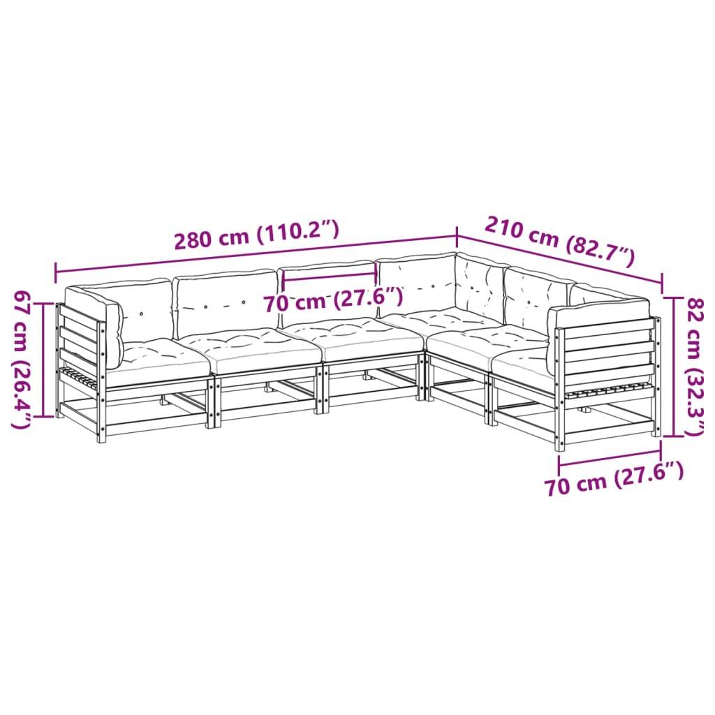 vidaXL 6-tlg. Garten-Sofagarnitur mit Kissen Wachsbraun Kiefernholz