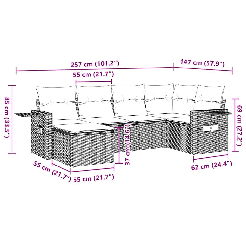 vidaXL 7-tlg. Garten-Sofagarnitur mit Kissen Schwarz Poly Rattan