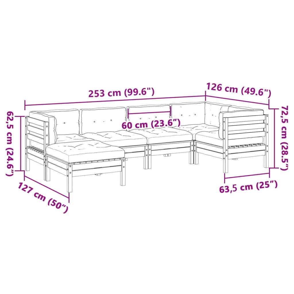 vidaXL 6-tlg. Garten-Sofagarnitur mit Kissen Kiefernholz Imprägniert
