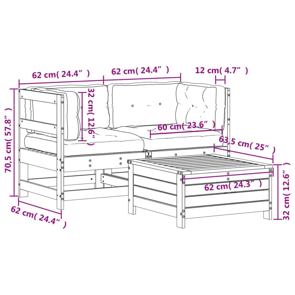 vidaXL 3-tlg. Garten-Lounge-Set mit Kissen Weiß Massivholz Kiefer