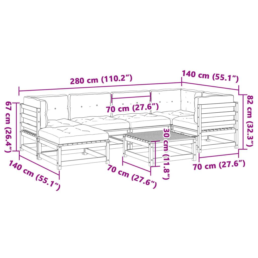vidaXL 7-tlg. Garten-Sofagarnitur mit Kissen Wachsbraun Kiefernholz