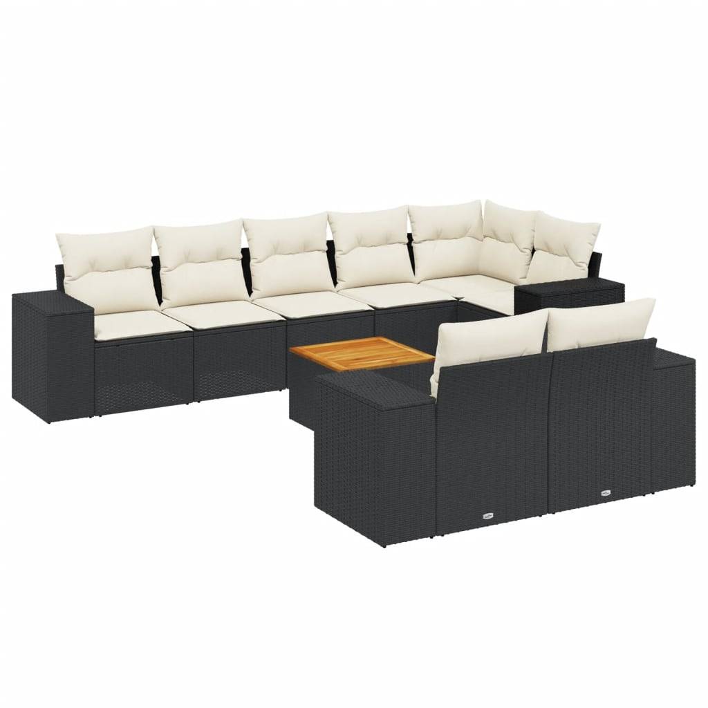 vidaXL 9-tlg. Garten-Sofagarnitur mit Kissen Schwarz Poly Rattan