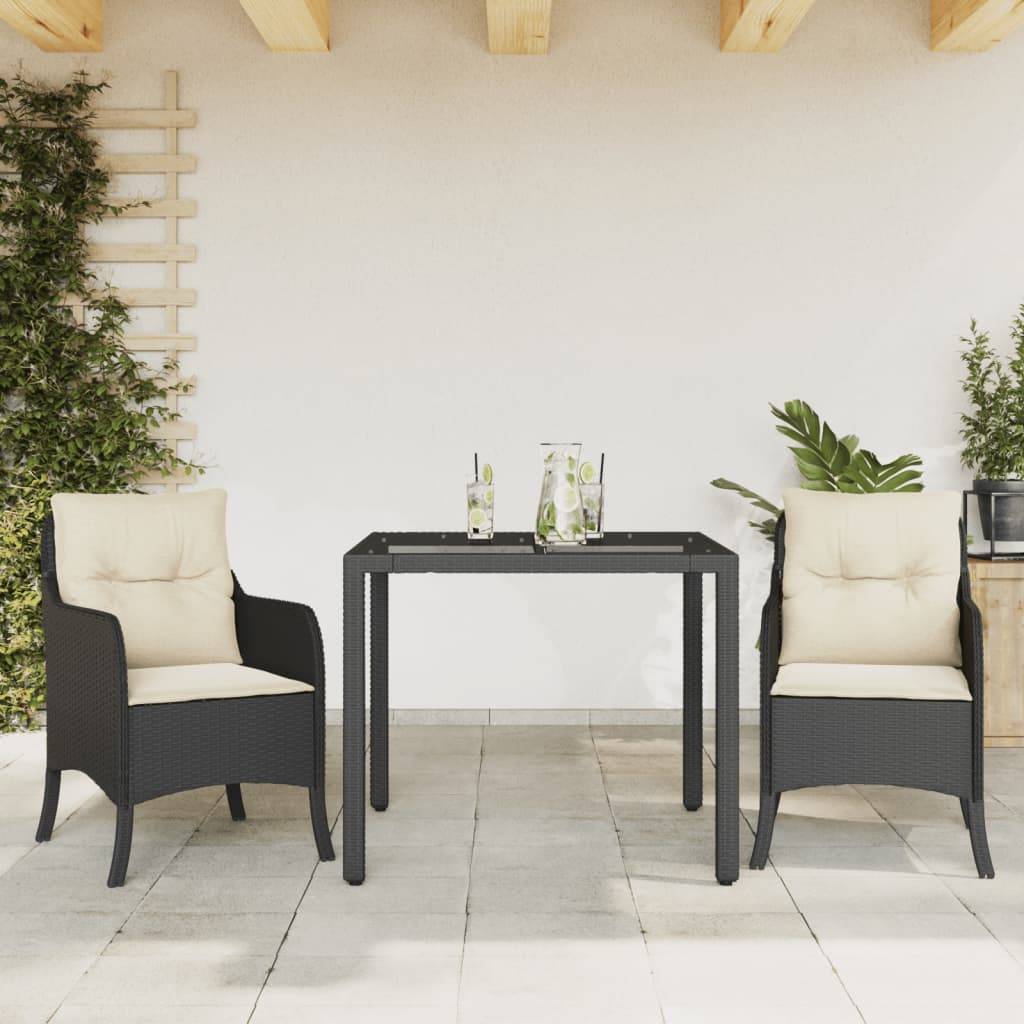 vidaXL 3-tlg. Garten-Essgruppe mit Kissen Schwarz Poly Rattan