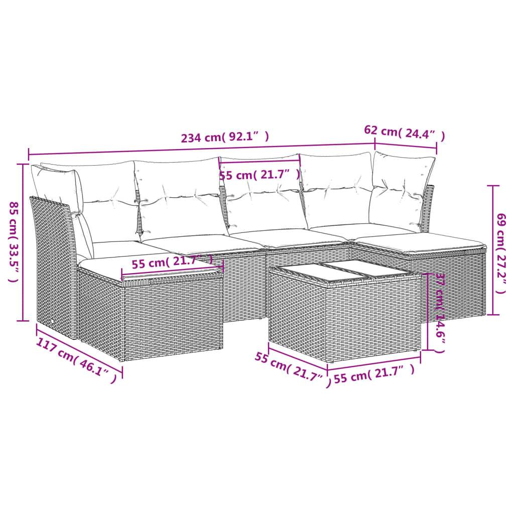 vidaXL 7-tlg. Garten-Sofagarnitur mit Kissen Hellgrau Poly Rattan