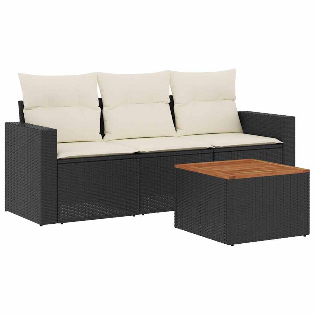 vidaXL 4-tlg. Garten-Sofagarnitur mit Kissen Schwarz Poly Rattan