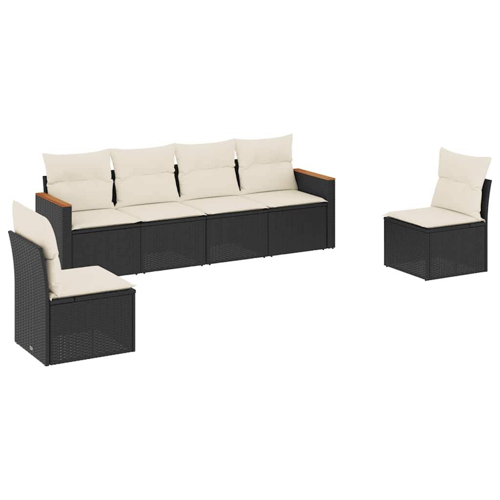 vidaXL 6-tlg. Garten-Sofagarnitur mit Kissen Schwarz Poly Rattan