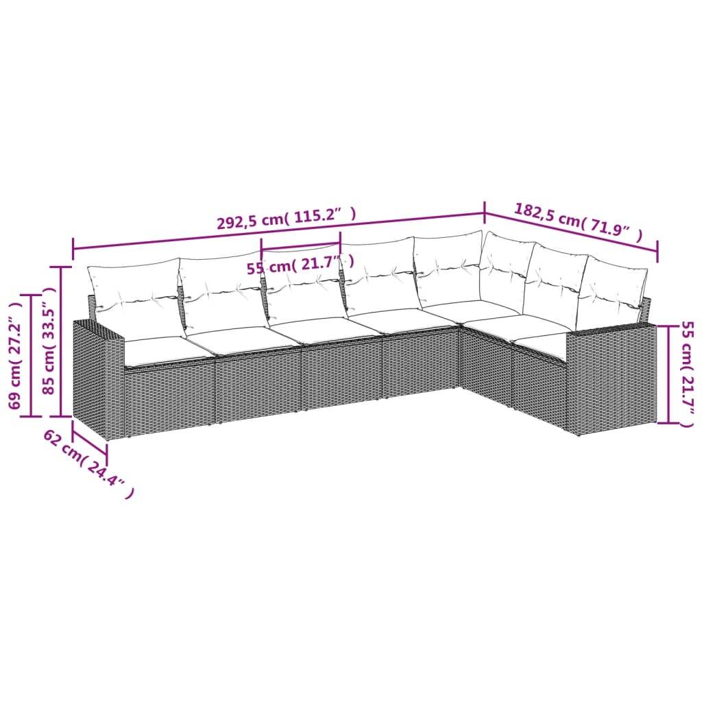 vidaXL 7-tlg. Garten-Sofagarnitur mit Kissen Grau Poly Rattan