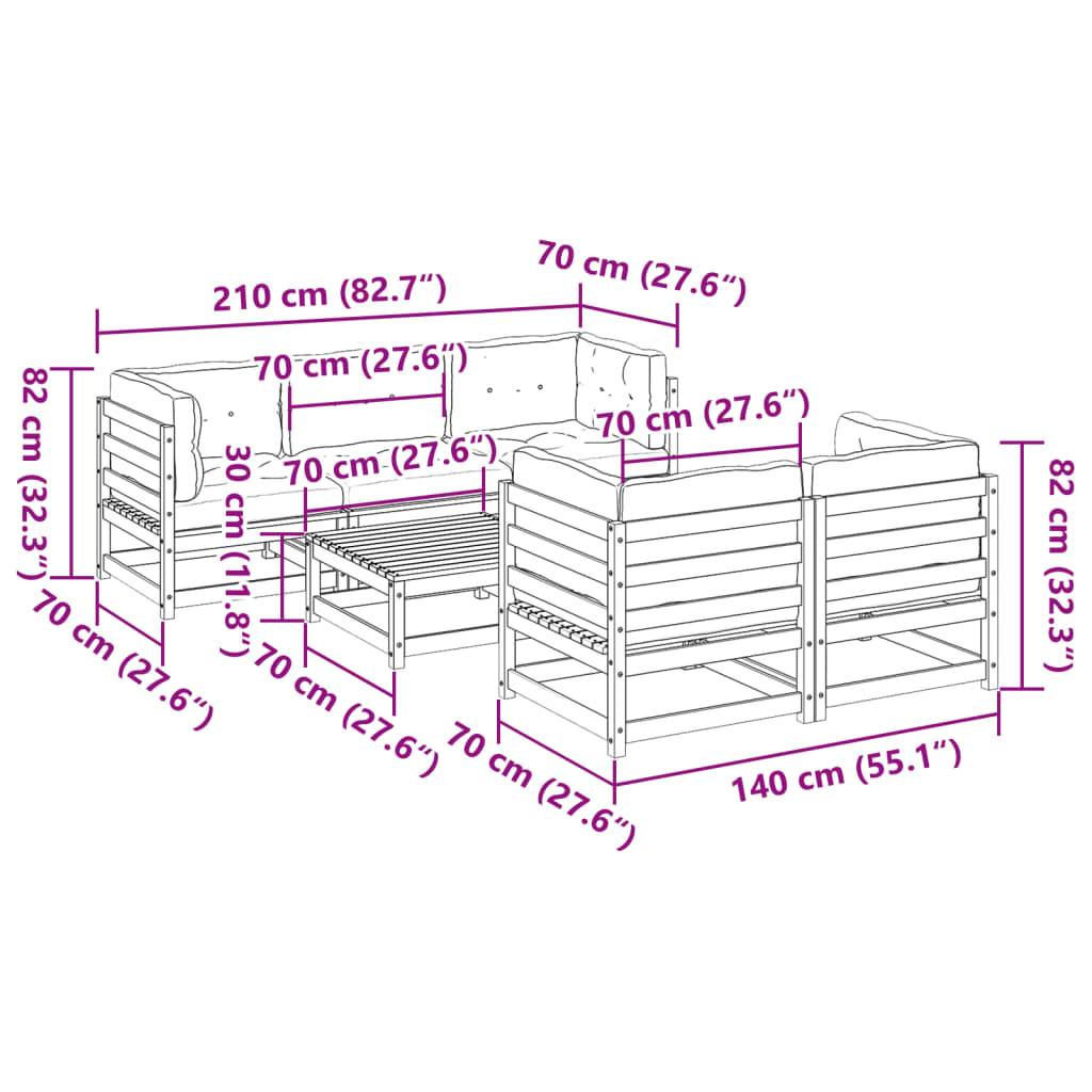 vidaXL 6-tlg. Garten-Sofagarnitur mit Kissen Wachsbraun Kiefernholz