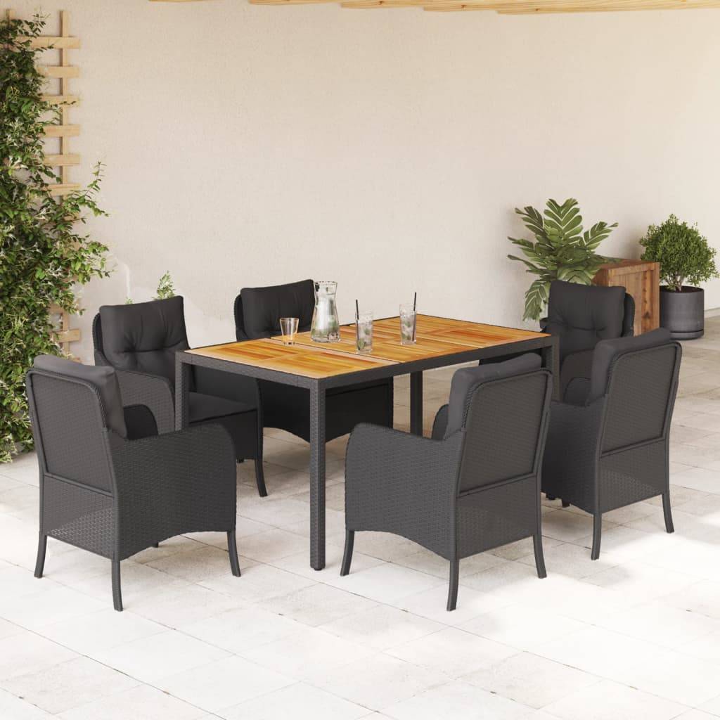 vidaXL 7-tlg. Garten-Essgruppe mit Kissen Schwarz Poly Rattan