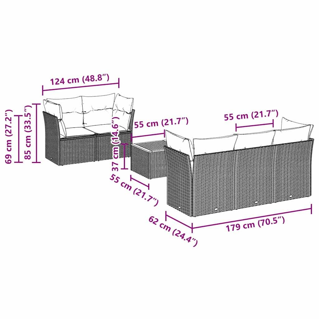 vidaXL 6-tlg. Garten-Sofagarnitur mit Kissen Schwarz Poly Rattan