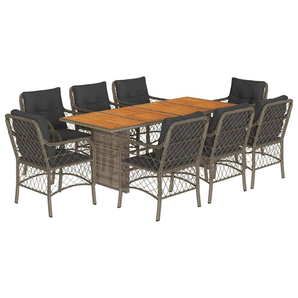 vidaXL 9-tlg. Garten-Essgruppe mit Kissen Grau Poly Rattan