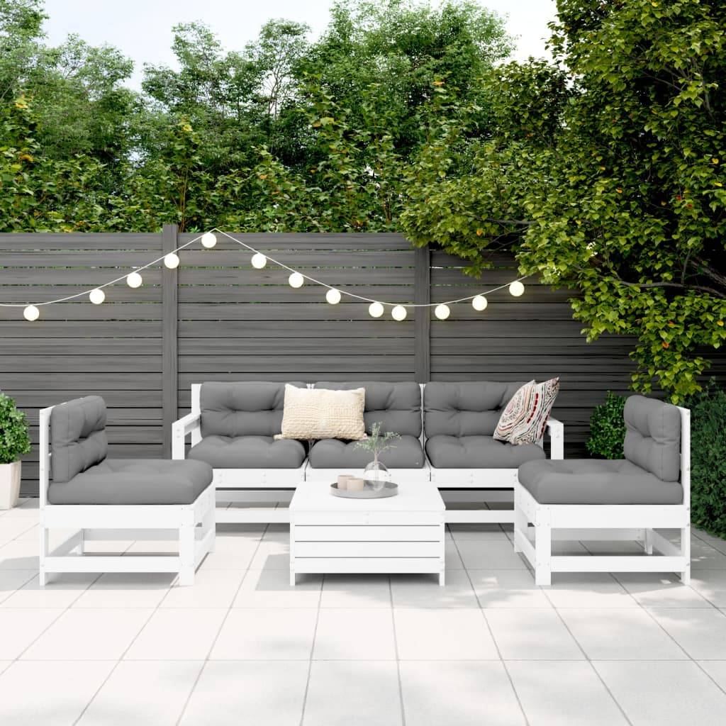 vidaXL 6-tlg. Garten-Sofagarnitur Weiß Massivholz Kiefer