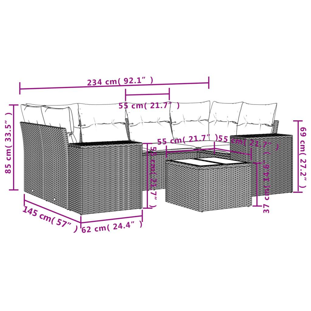 vidaXL 7-tlg. Garten-Sofagarnitur mit Kissen Grau Poly Rattan