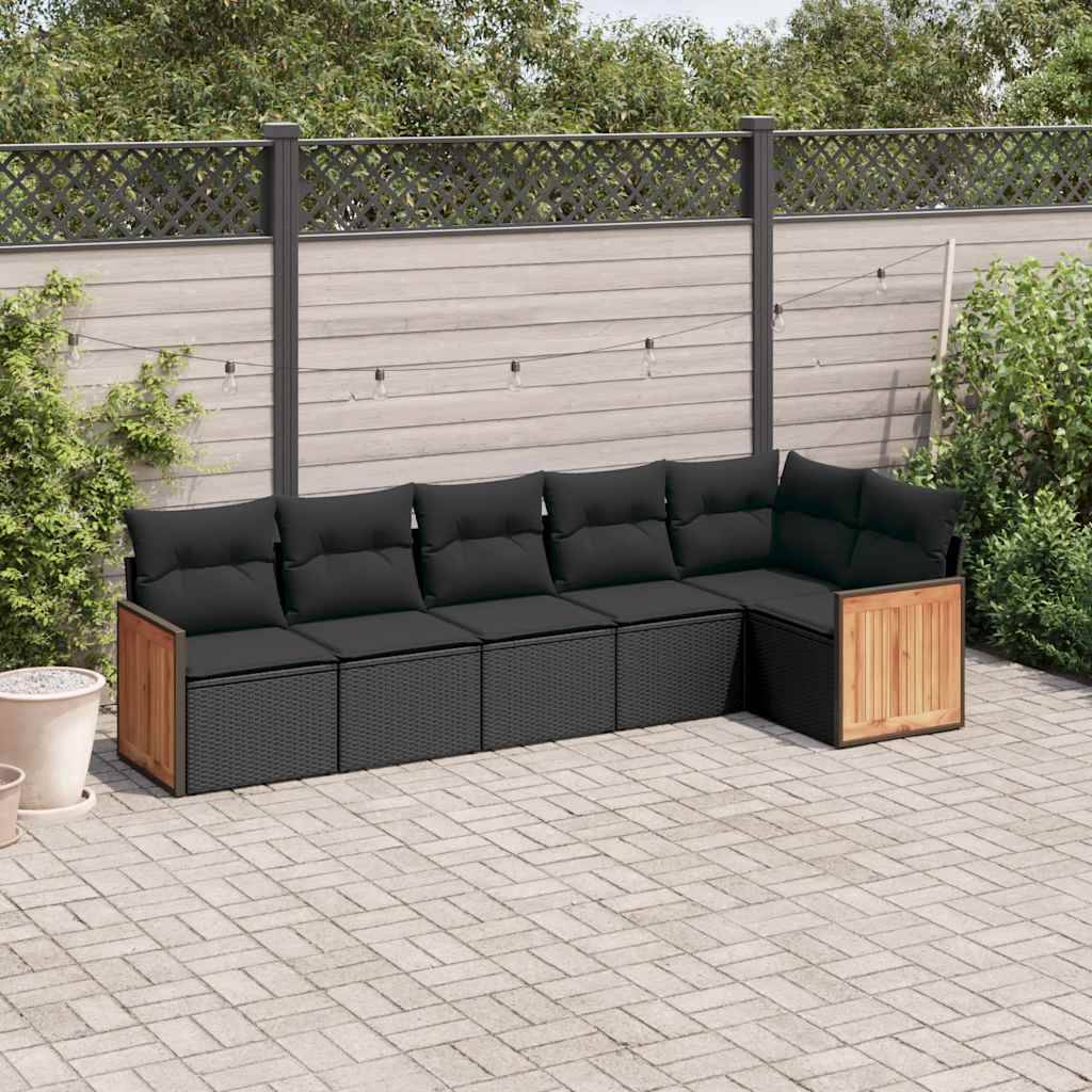 vidaXL 6-tlg. Garten-Sofagarnitur mit Kissen Schwarz Poly Rattan