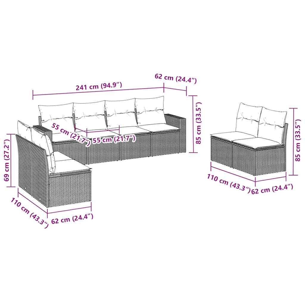 vidaXL 8-tlg. Garten-Sofagarnitur mit Kissen Braun Poly Rattan