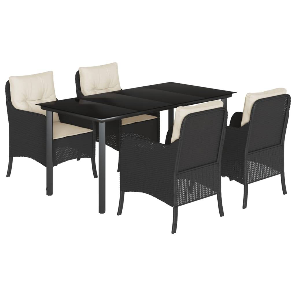 vidaXL 5-tlg. Garten-Essgruppe mit Kissen Schwarz Poly Rattan