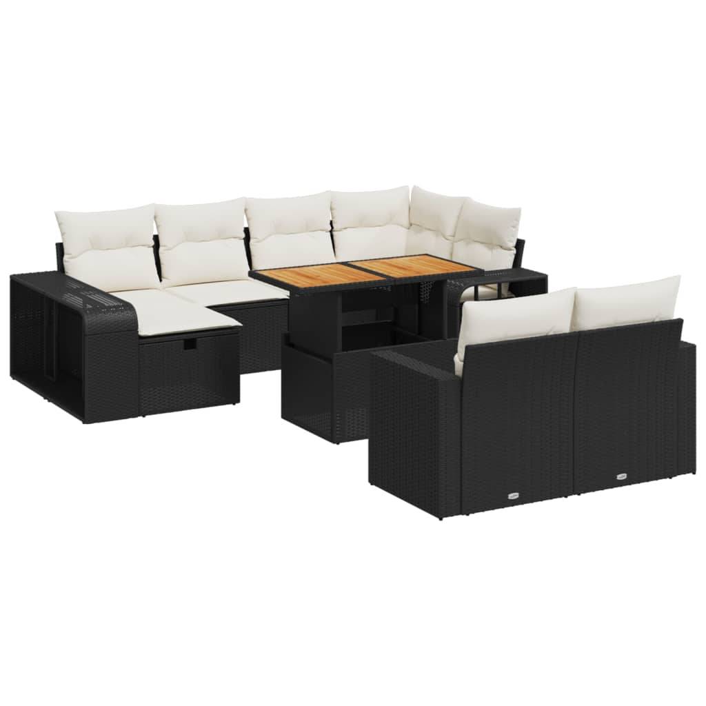 vidaXL 11-tlg. Garten-Sofagarnitur mit Kissen Schwarz Poly Rattan