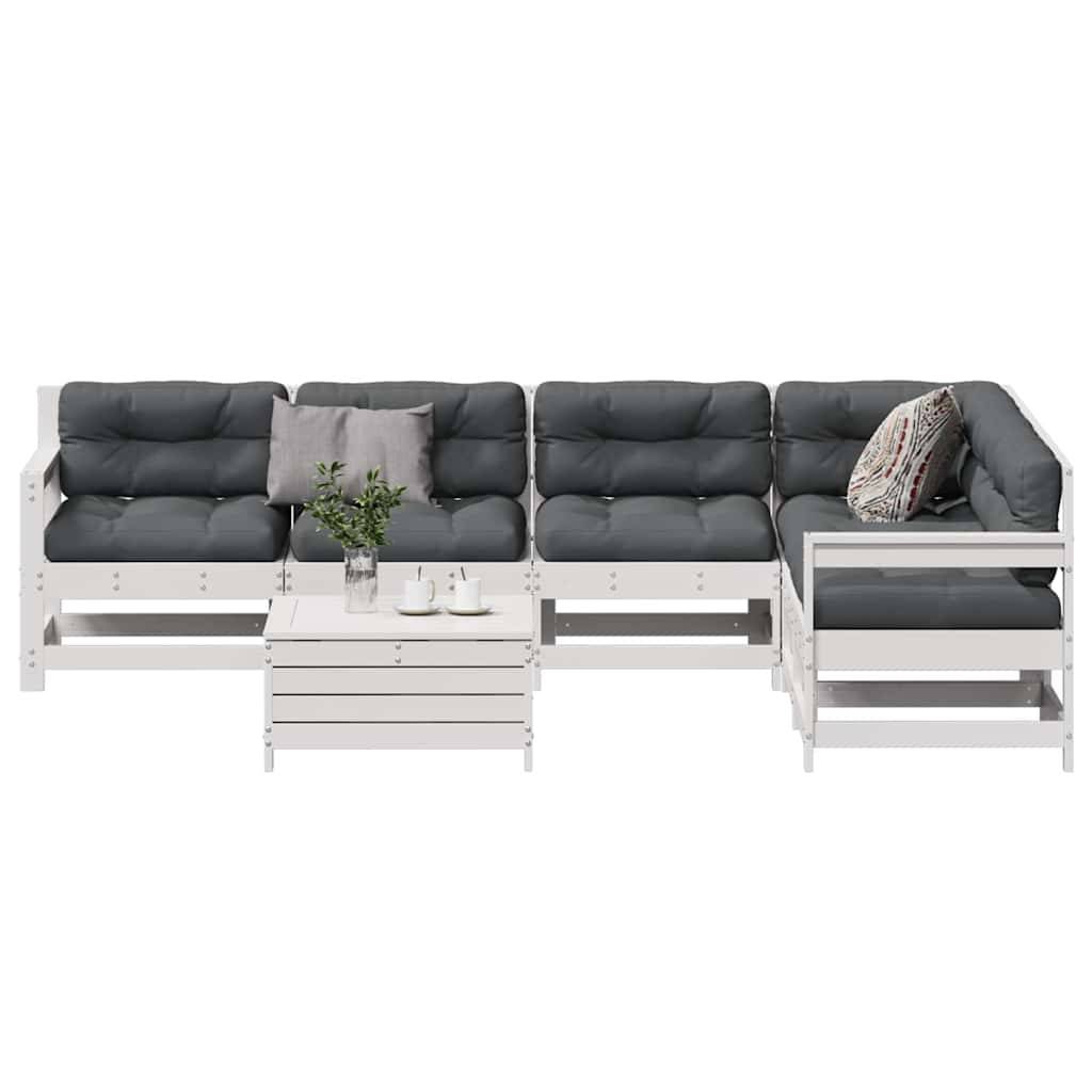 vidaXL 7-tlg. Garten-Lounge-Set mit Kissen Weiß Massivholz Kiefer