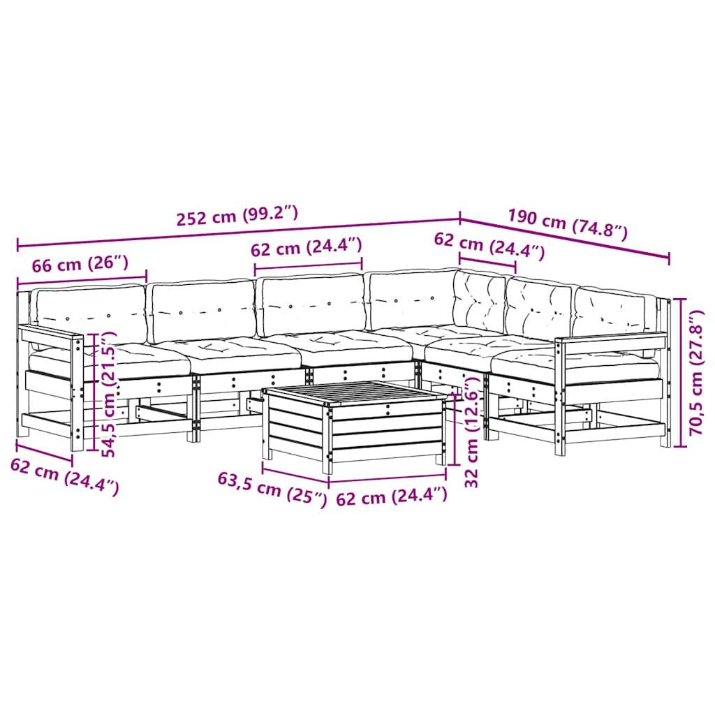 vidaXL 7-tlg. Garten-Lounge-Set mit Kissen Weiß Massivholz Kiefer