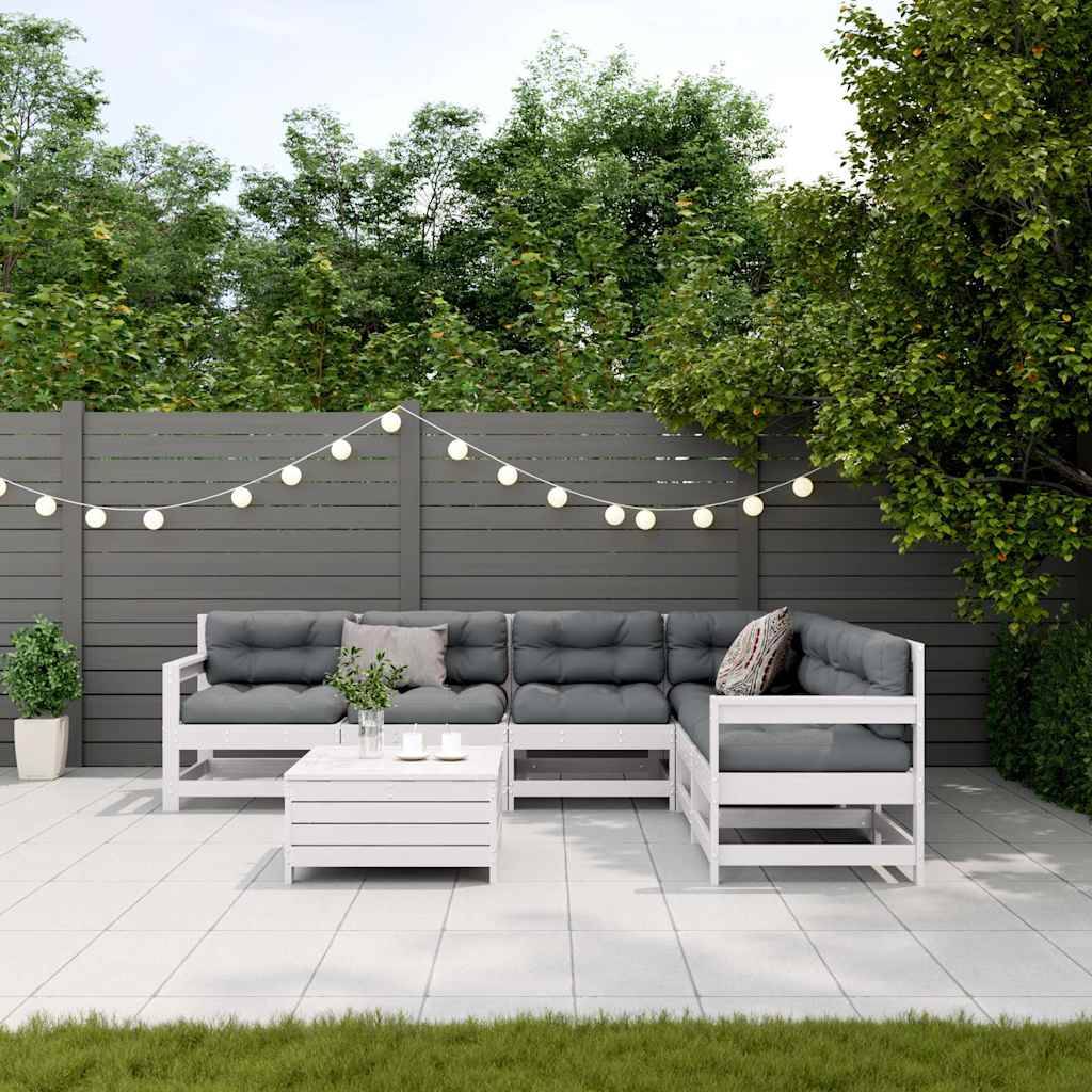 vidaXL 7-tlg. Garten-Lounge-Set mit Kissen Weiß Massivholz Kiefer