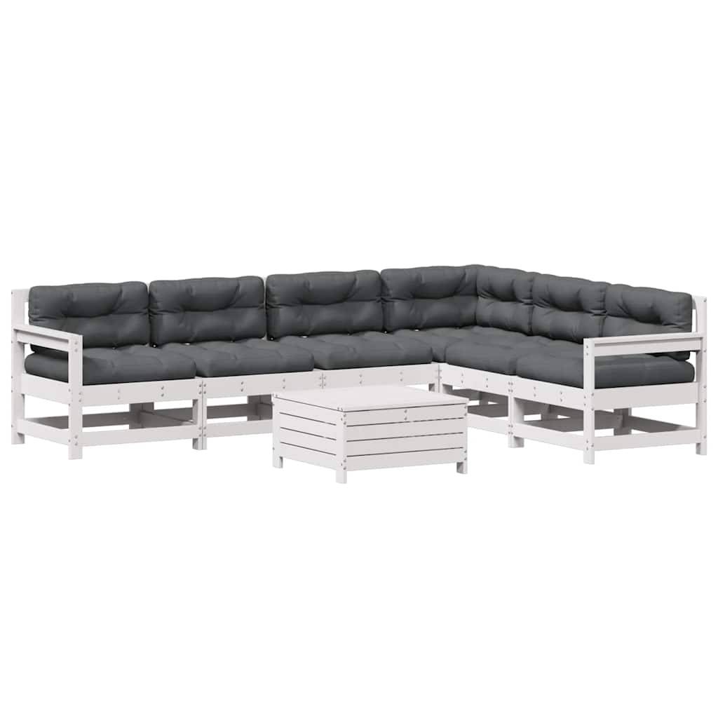 vidaXL 7-tlg. Garten-Lounge-Set mit Kissen Weiß Massivholz Kiefer