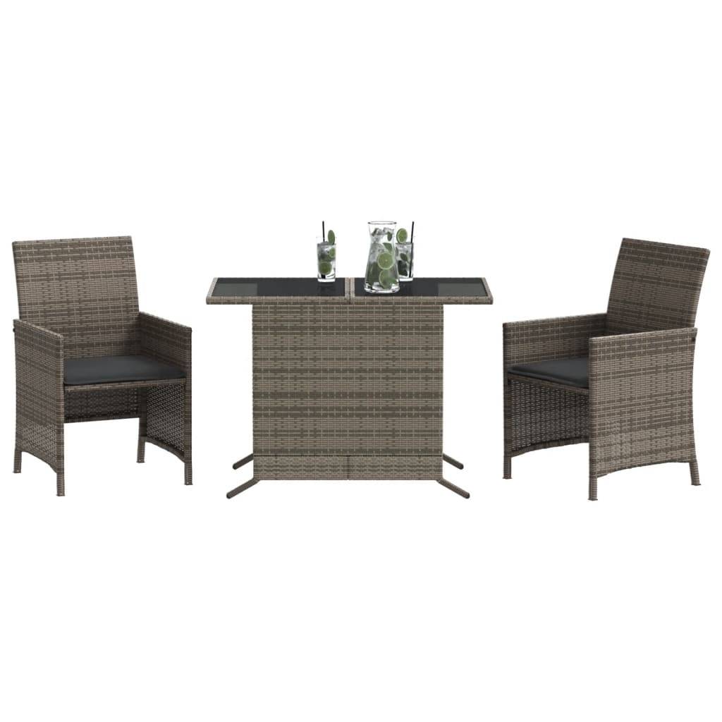 vidaXL 3-tlg. Bistro-Set mit Kissen Grau Poly Rattan
