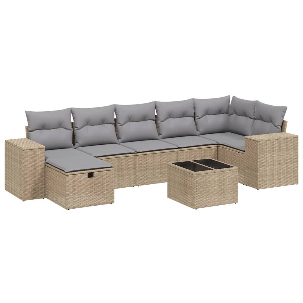 vidaXL 8-tlg. Garten-Sofagarnitur mit Kissen Beige Poly Rattan