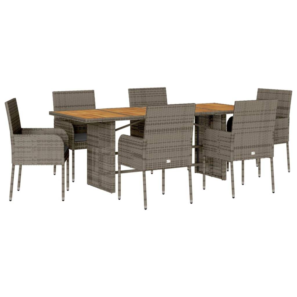 vidaXL 7-tlg. Garten-Essgruppe mit Kissen Grau Poly Rattan