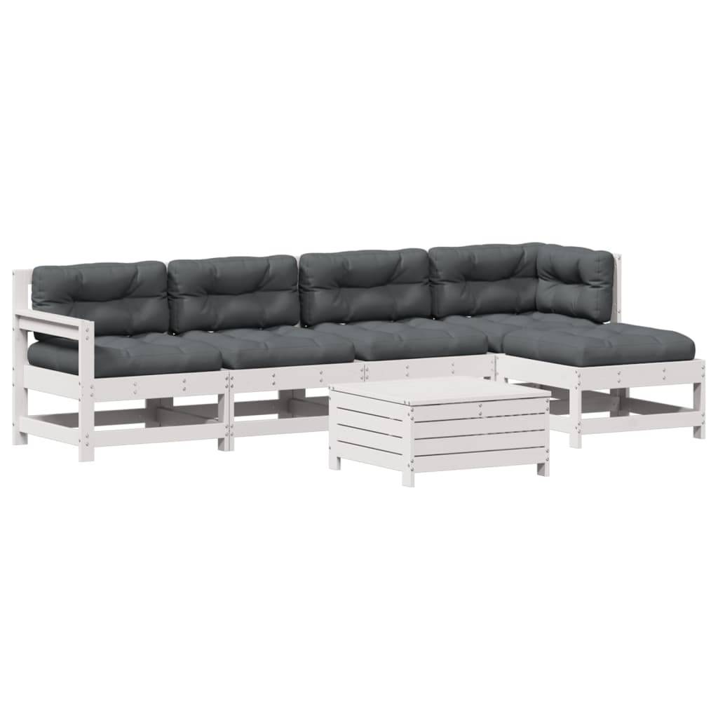 vidaXL 6-tlg. Garten-Lounge-Set mit Kissen Weiß Massivholz Kiefer