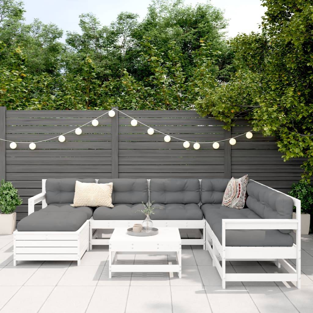 vidaXL 8-tlg. Garten-Sofagarnitur Weiß Massivholz Kiefer