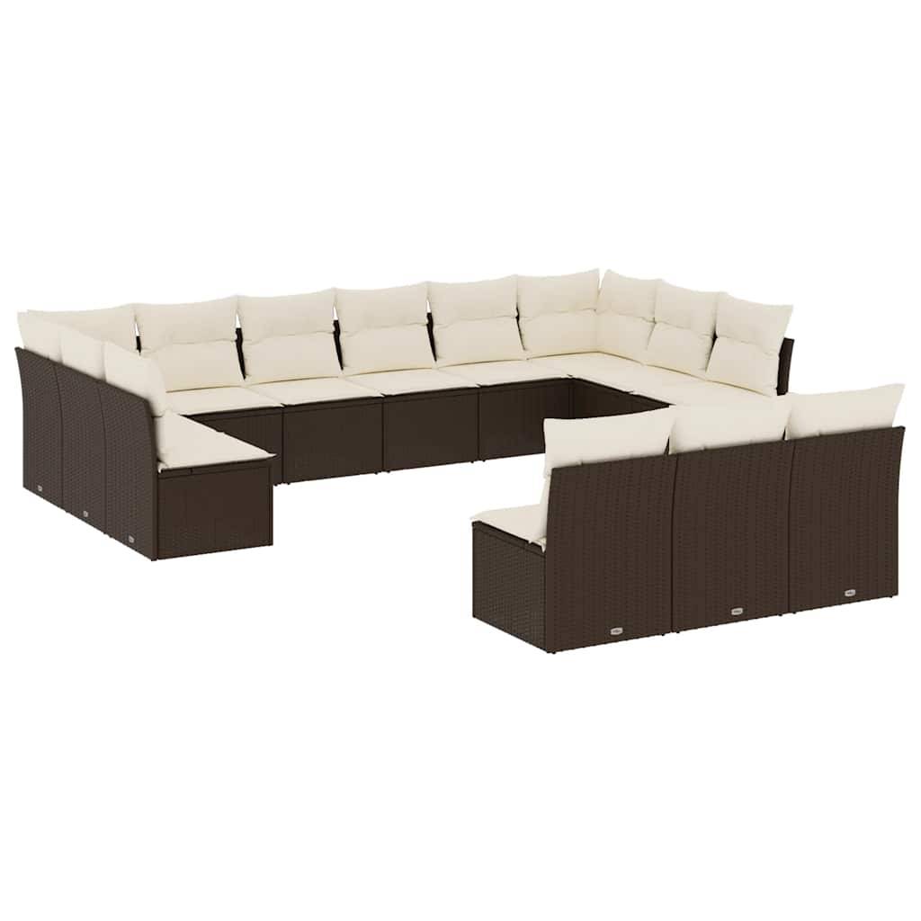 vidaXL 13-tlg. Garten-Sofagarnitur mit Kissen Braun Poly Rattan