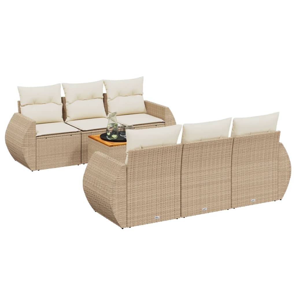 vidaXL 7-tlg. Garten-Sofagarnitur mit Kissen Beige Poly Rattan