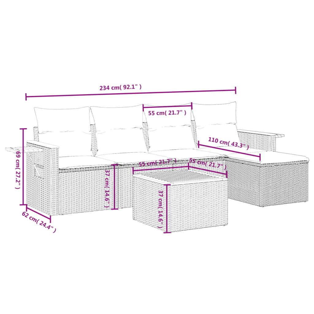 vidaXL 6-tlg. Garten-Sofagarnitur mit Kissen Beige Poly Rattan