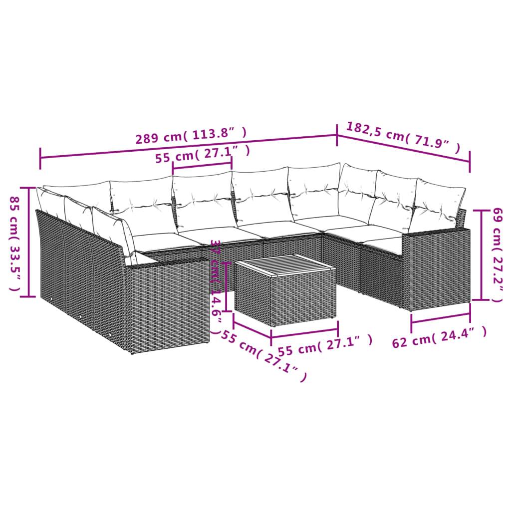 vidaXL 10-tlg. Garten-Sofagarnitur mit Kissen Grau Poly Rattan