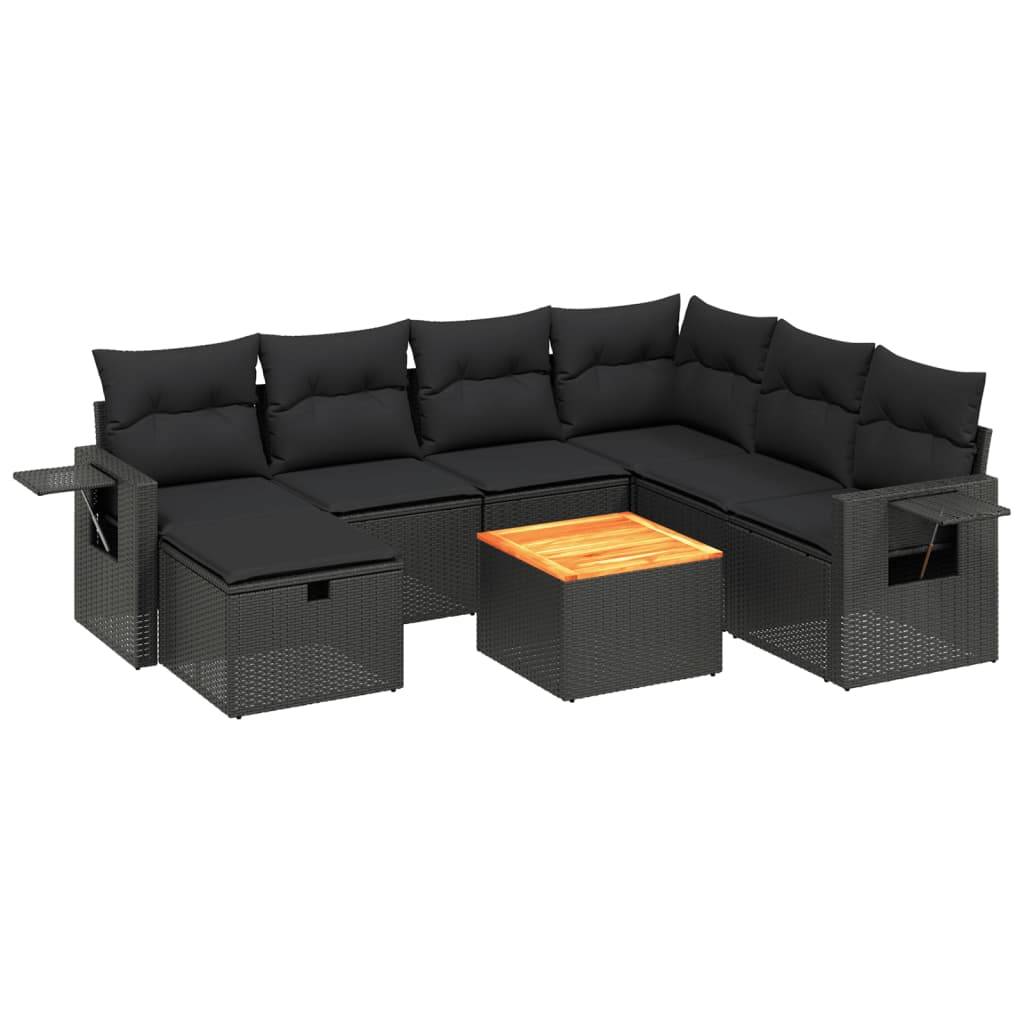 vidaXL 8-tlg. Garten-Sofagarnitur mit Kissen Schwarz Poly Rattan