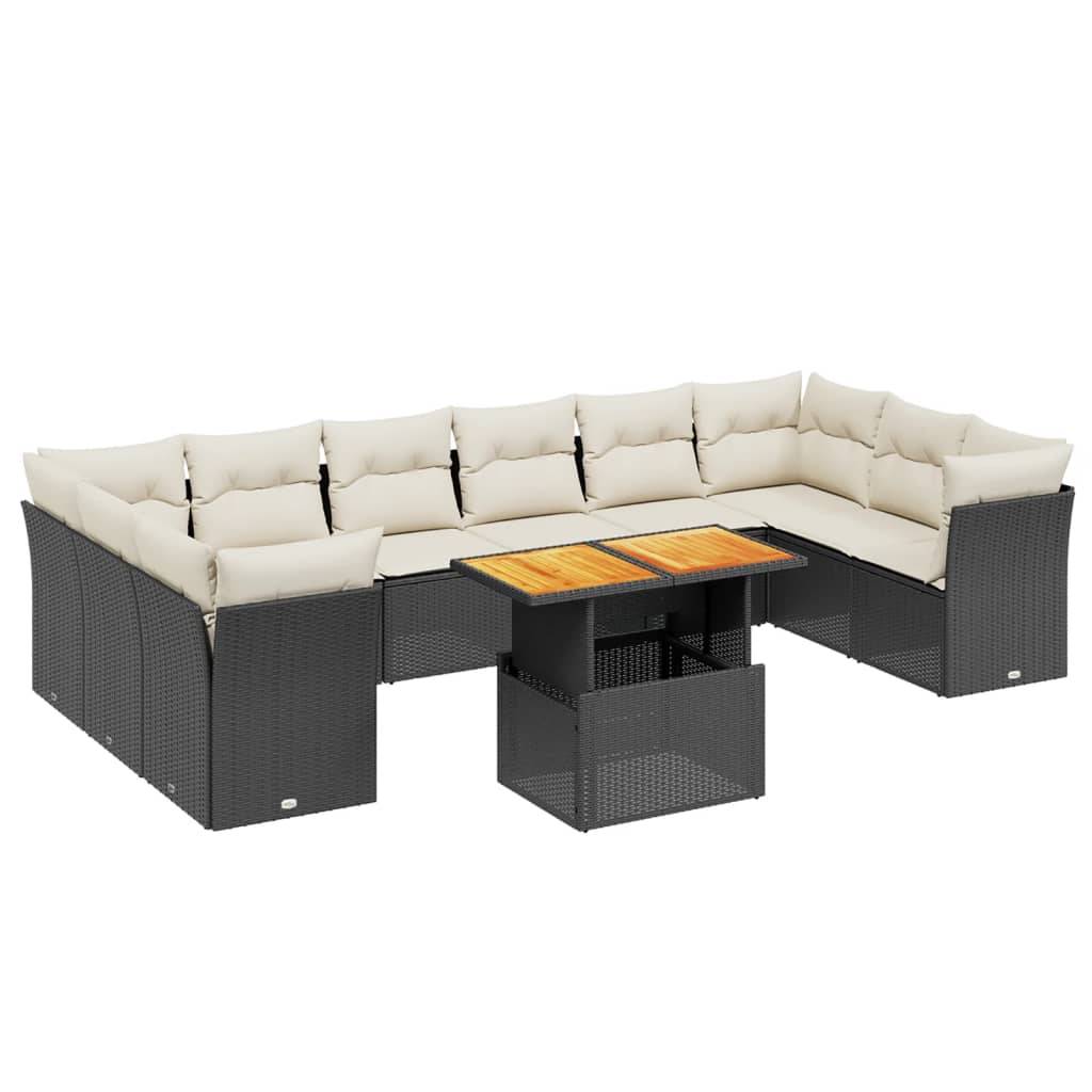 vidaXL 11-tlg. Garten-Sofagarnitur mit Kissen Schwarz Poly Rattan