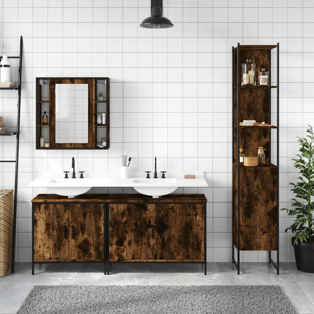 vidaXL 4-tlg. Badmöbel-Set Räuchereiche Holzwerkstoff